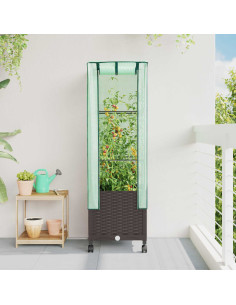 Vaso da Giardino con Copertura per Serra e Ruote Marrone PP
