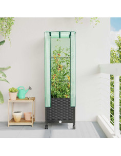 Vaso da Giardino con Copertura per Serra e Ruote Nero PP