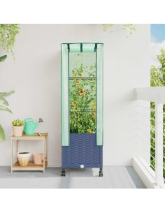 Vaso da Giardino con Copertura per Serra e Ruote Blu Grigio PP
