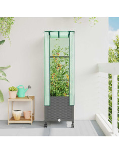 Vaso da Giardino con Copertura per Serra e Ruote Grigio Chiaro