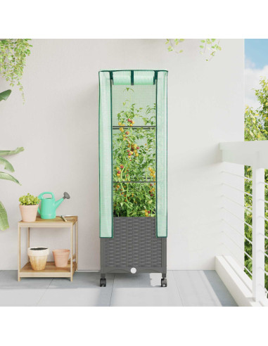 Vaso da Giardino con Copertura per Serra e Ruote Grigio Chiaro