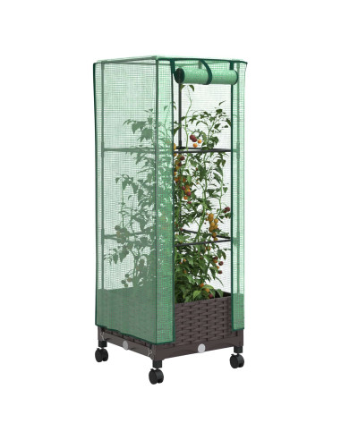 Vaso da Giardino con Copertura per Serra e Ruote Marrone PP