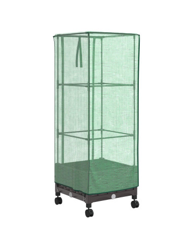 Vaso da Giardino con Copertura per Serra e Ruote Marrone PP