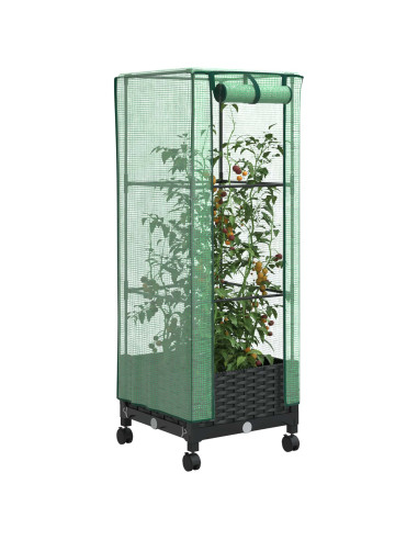 Vaso da Giardino con Copertura per Serra e Ruote Nero PP