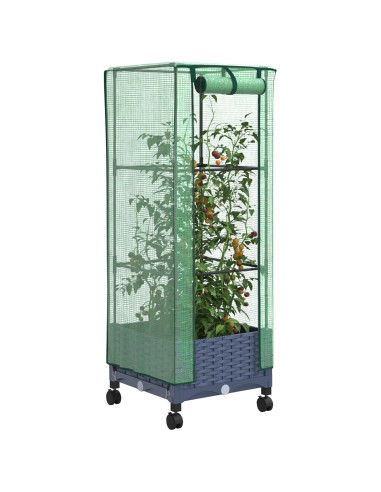 Vaso da Giardino con Copertura per Serra e Ruote Blu Grigio PP