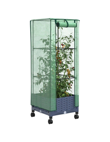 Vaso da Giardino con Copertura per Serra e Ruote Blu Grigio PP