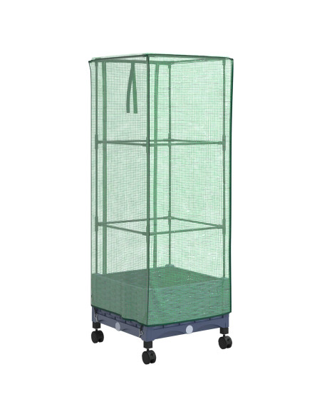 Vaso da Giardino con Copertura per Serra e Ruote Blu Grigio PP