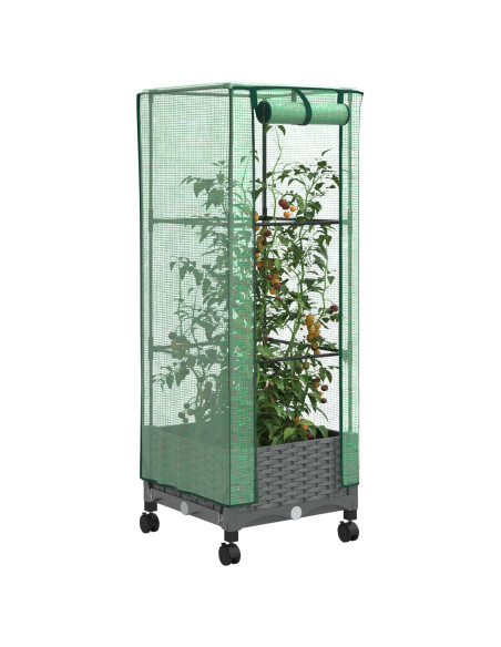 Vaso da Giardino con Copertura per Serra e Ruote Grigio Chiaro