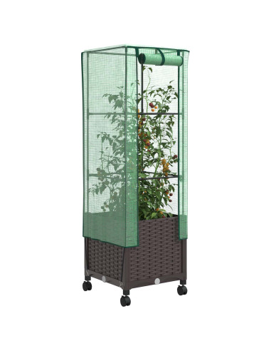 Vaso da Giardino con Copertura per Serra e Ruote Marrone PP