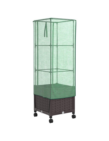 Vaso da Giardino con Copertura per Serra e Ruote Marrone PP