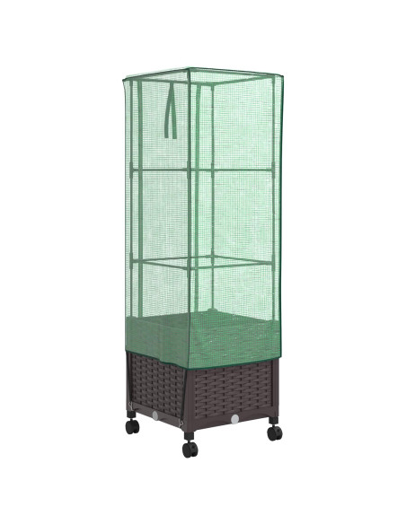 Vaso da Giardino con Copertura per Serra e Ruote Marrone PP