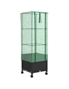 Vaso da Giardino con Copertura per Serra e Ruote Nero PP 2