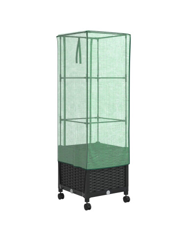 Vaso da Giardino con Copertura per Serra e Ruote Nero PP