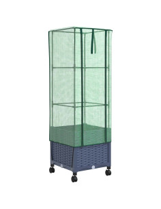 Vaso da Giardino con Copertura per Serra e Ruote Blu Grigio PP 2