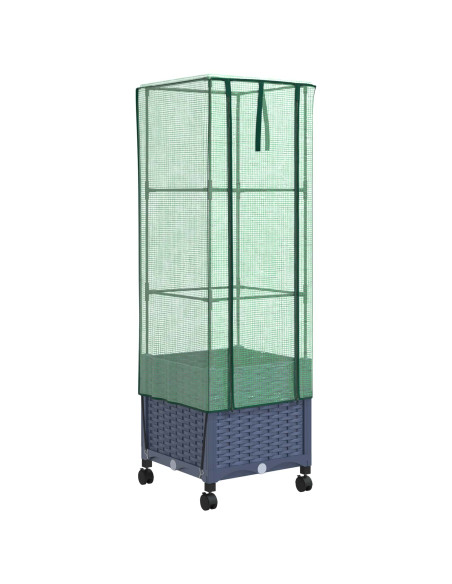 Vaso da Giardino con Copertura per Serra e Ruote Blu Grigio PP