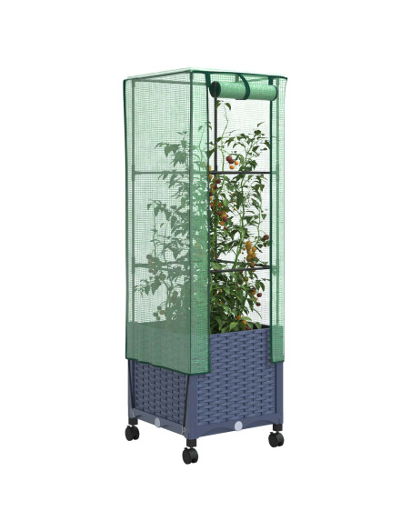 Vaso da Giardino con Copertura per Serra e Ruote Blu Grigio PP