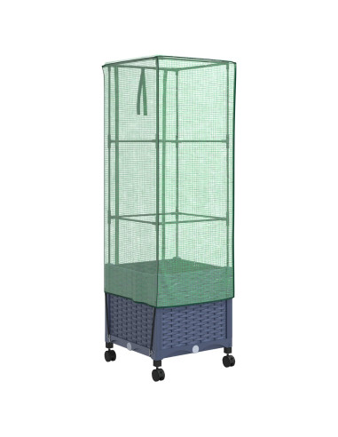 Vaso da Giardino con Copertura per Serra e Ruote Blu Grigio PP