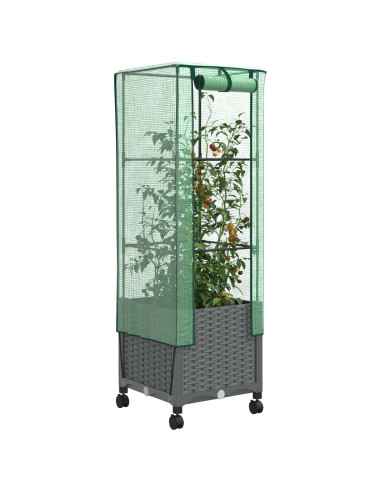 Vaso da Giardino con Copertura per Serra e Ruote Grigio Chiaro