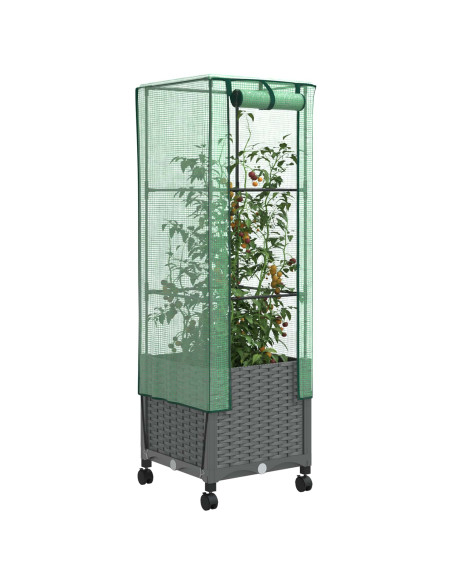 Vaso da Giardino con Copertura per Serra e Ruote Grigio Chiaro