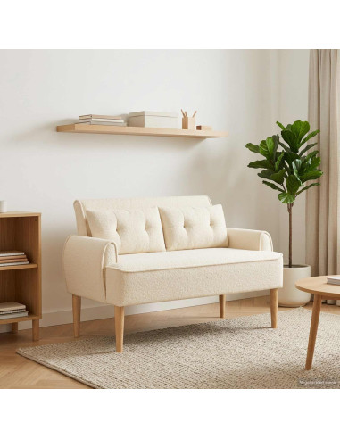 Loveseat con bottoni imbottiti Crema 117 x 67 x 77 cm Bouclé