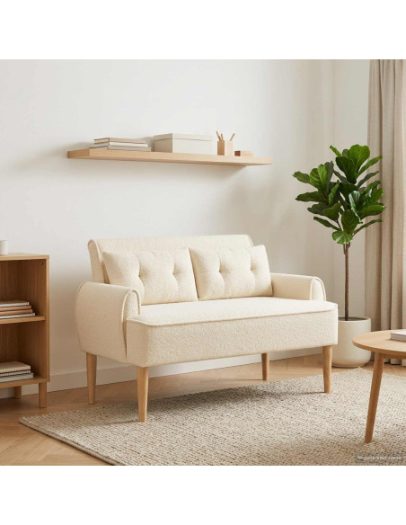 Loveseat con bottoni imbottiti Crema 117 x 67 x 77 cm Bouclé