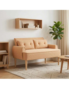Loveseat con bottoni imbottiti Beige 117 x 67 x 77 cm Bouclé