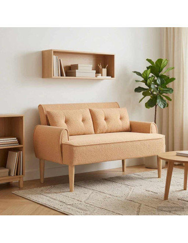 Loveseat con bottoni imbottiti Beige 117 x 67 x 77 cm Bouclé