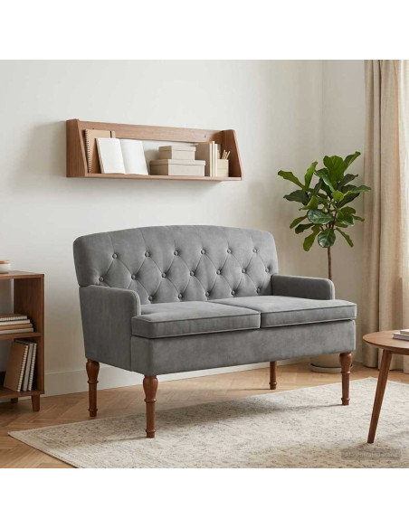 Loveseat con bottoni imbottiti Grigio Scuro 111 x 65 x 79 cm