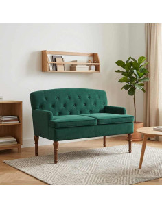 Loveseat con bottoni imbottiti Verde Scuro 111 x 65 x 79 cm