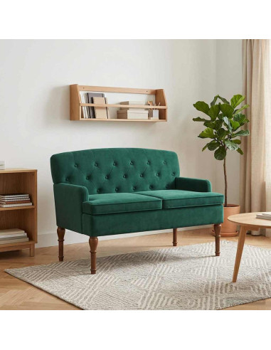 Loveseat con bottoni imbottiti Verde Scuro 111 x 65 x 79 cm