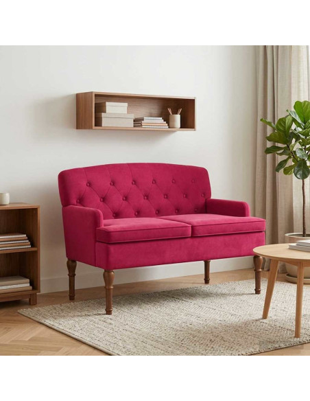 Loveseat con bottoni imbottiti Rosso Vino 111 x 65 x 79 cm