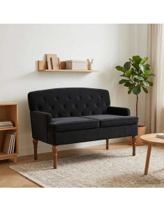 Loveseat con bottoni imbottiti Nero 111 x 65 x 79 cm Velluto