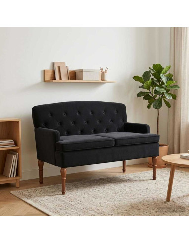 Loveseat con bottoni imbottiti Nero 111 x 65 x 79 cm Velluto