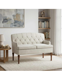 Loveseat con bottoni imbottiti Crema 111 x 65 x 79 cm Velluto