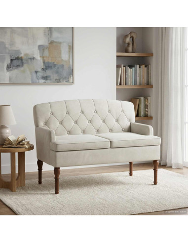 Loveseat con bottoni imbottiti Crema 111 x 65 x 79 cm Velluto