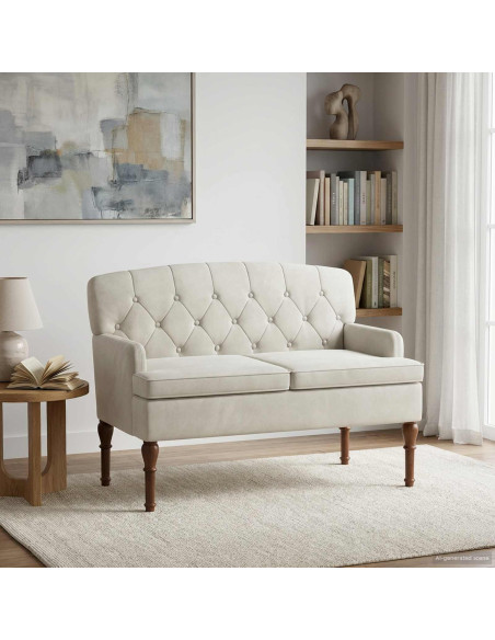 Loveseat con bottoni imbottiti Crema 111 x 65 x 79 cm Velluto
