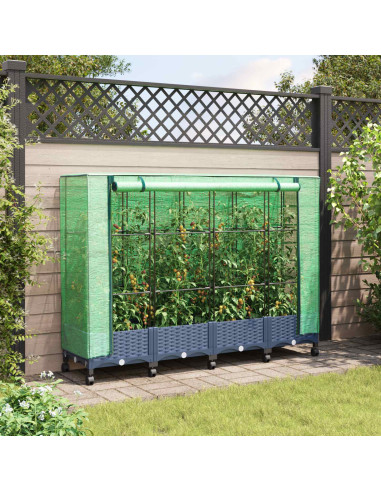 Vaso da Giardino con Copertura per Serra e Ruote 4 pz PP