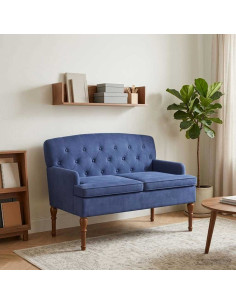 Loveseat con bottoni imbottiti Blu Polizia 111 x 65 x 79 cm