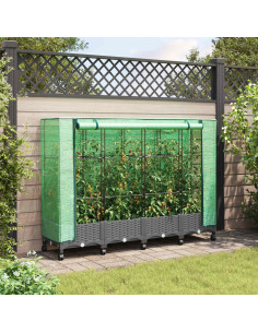 Vaso da Giardino con Copertura per Serra e Ruote 4 pz PP