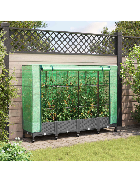 Vaso da Giardino con Copertura per Serra e Ruote 4 pz PP