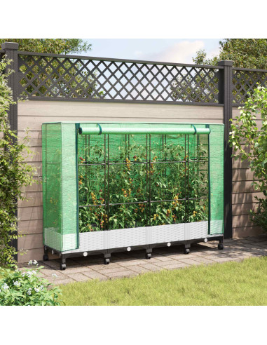 Vaso da Giardino con Copertura per Serra e Ruote 4 pz Bianco PP