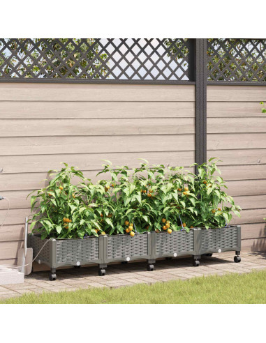 Vaso da Giardino con Irrigazione e Ruote 4 pz Grigio Chiaro PP