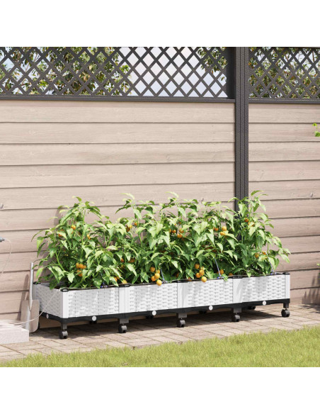 Vaso da Giardino con Irrigazione e Ruote 4 pz Bianco PP