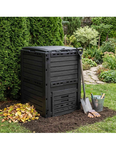 Compostiera da giardino Nero 59,5 x 60 x 81,5 cm 280 l 100% PP