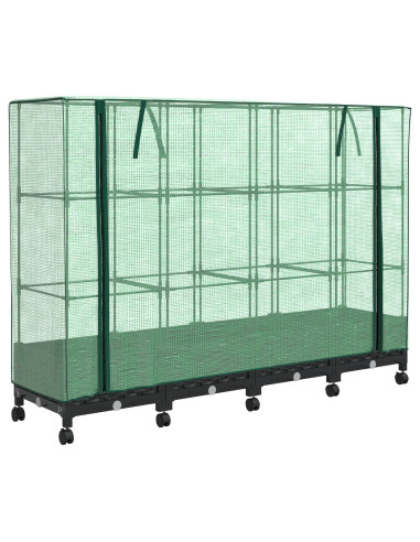 Vaso da Giardino con Copertura per Serra e Ruote 4 pz Nero PP