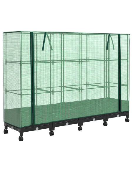 Vaso da Giardino con Copertura per Serra e Ruote 4 pz Nero PP