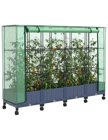 Vaso da Giardino con Copertura per Serra e Ruote 4 pz PP