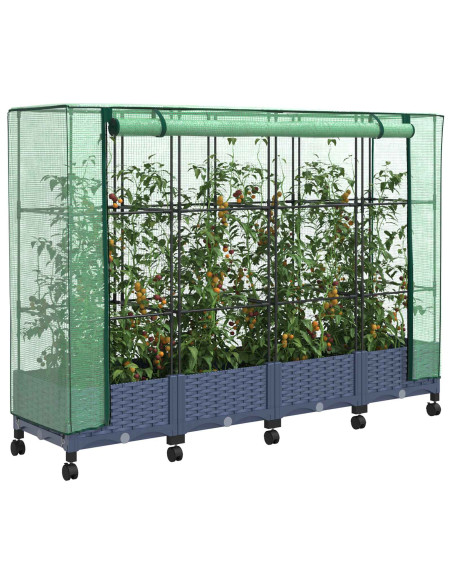 Vaso da Giardino con Copertura per Serra e Ruote 4 pz PP