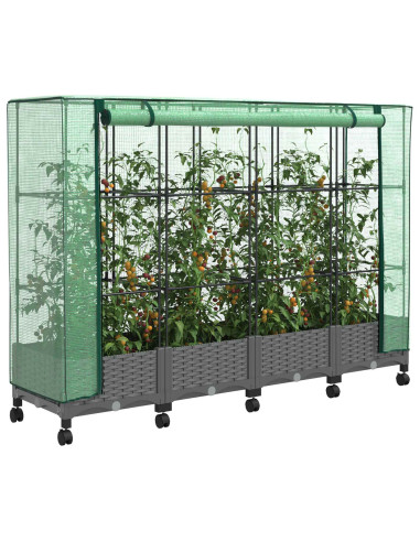 Vaso da Giardino con Copertura per Serra e Ruote 4 pz PP