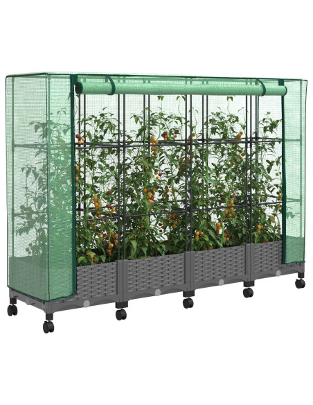 Vaso da Giardino con Copertura per Serra e Ruote 4 pz PP